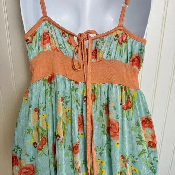 Johnny Was, Yellowfield 8 Maxi Sundress Medium 100% Silk Teal Orange Floral - Picture 8 of 10